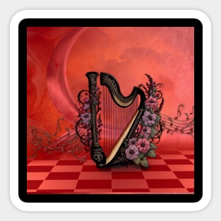 Wonderful harp with colorful flowers Sticker